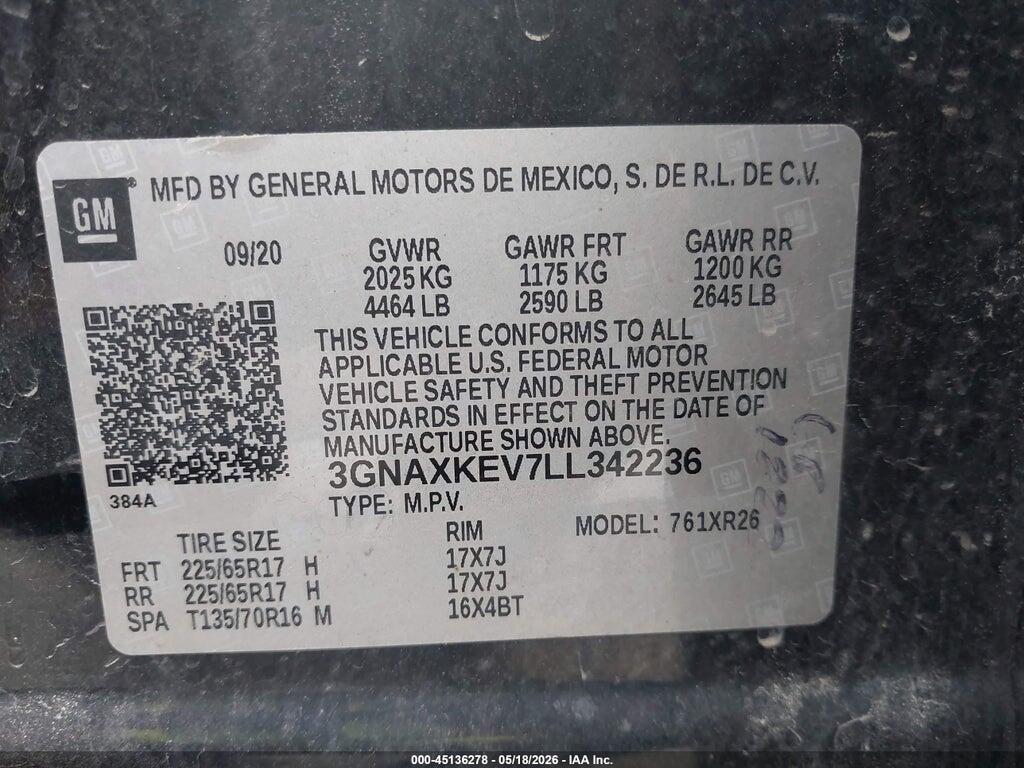 3GNAXKEV7LL342236 2020 CHEVROLET EQUINOX photo no. 9