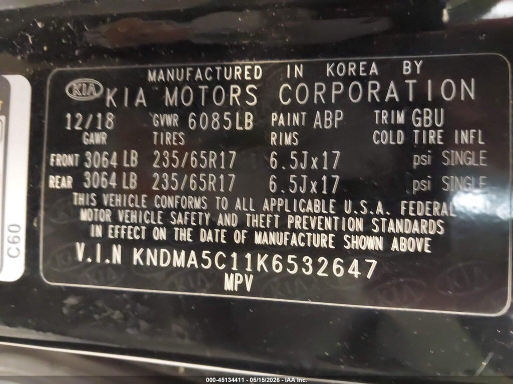 KNDMA5C11K6532647 2019 KIA SEDONA photo no. 9