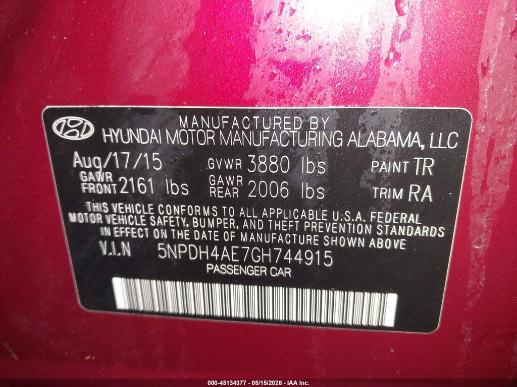 5NPDH4AE7GH744915 2016 HYUNDAI ELANTRA photo no. 9