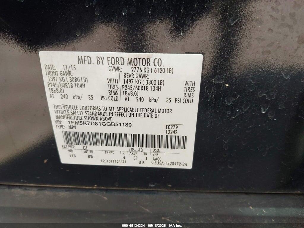 1FM5K7D81GGB51189 2016 FORD EXPLORER photo no. 9