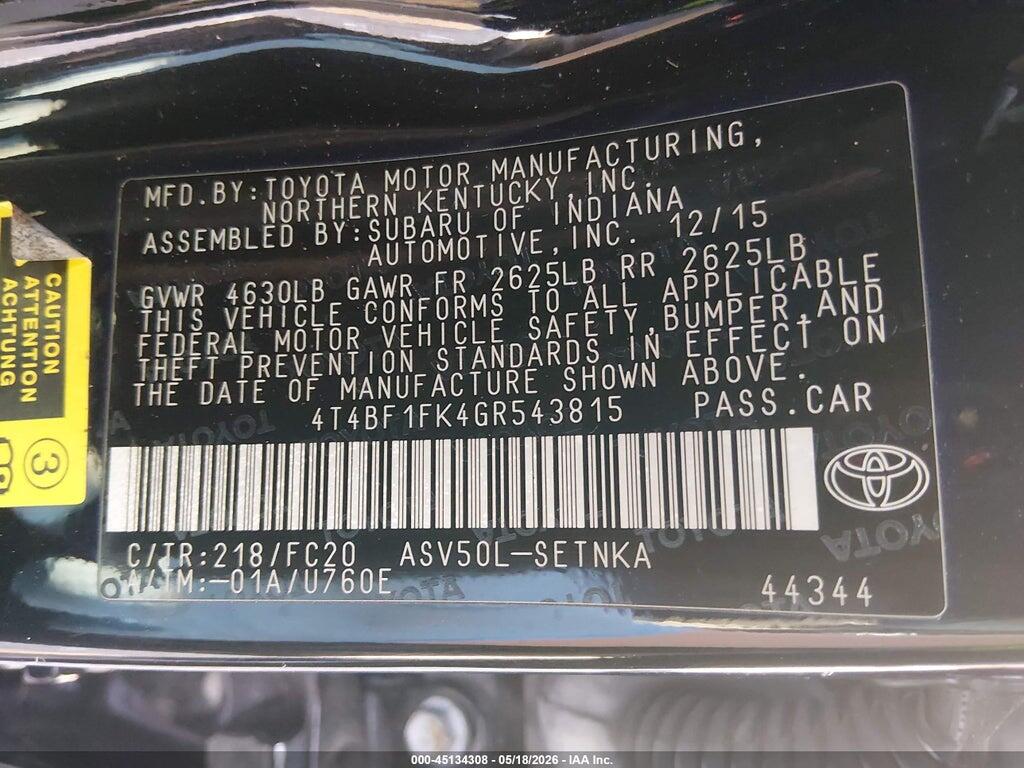 4T4BF1FK4GR543815 2016 TOYOTA CAMRY photo no. 9