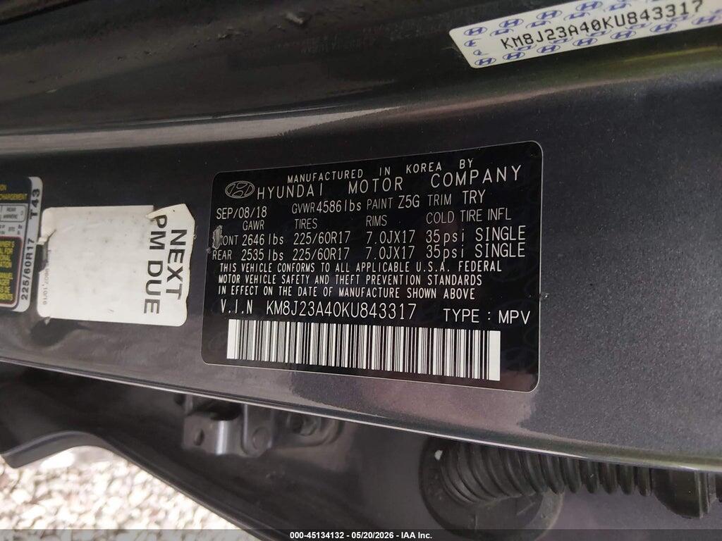 KM8J23A40KU843317 2019 HYUNDAI TUCSON photo no. 9