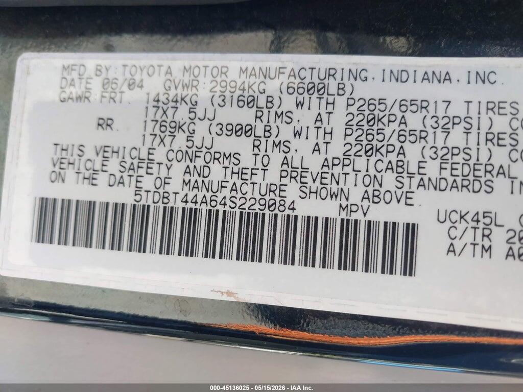 5TDBT44A64S229084 2004 TOYOTA SEQUOIA photo no. 9