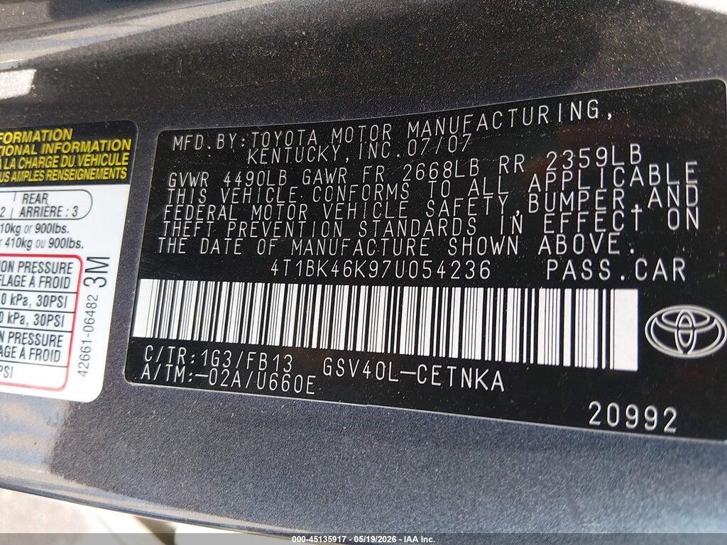 4T1BK46K97U054236 2007 TOYOTA CAMRY photo no. 9