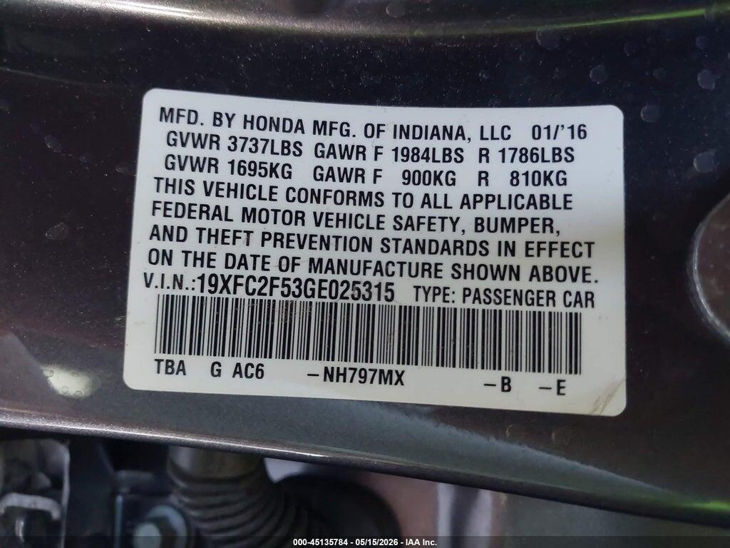 19XFC2F53GE025315 2016 HONDA CIVIC photo no. 9