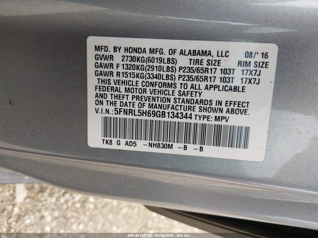 5FNRL5H69GB134344 2016 HONDA ODYSSEY photo no. 9