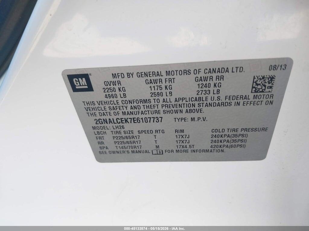 2GNALCEK7E6107737 2014 CHEVROLET EQUINOX photo no. 9