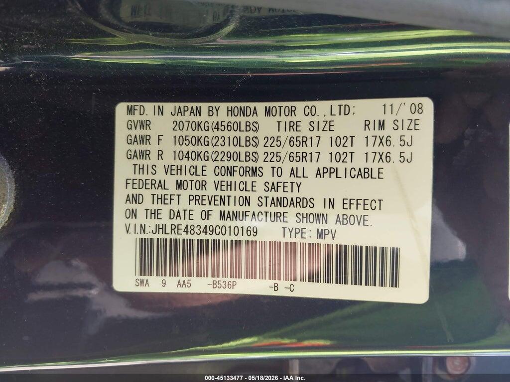 JHLRE48349C010169 2009 HONDA CR-V photo no. 9