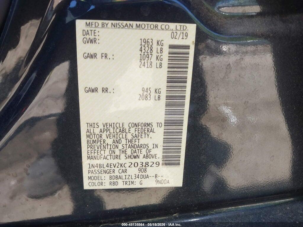 1N4BL4EV2KC203829 2019 NISSAN ALTIMA photo no. 9