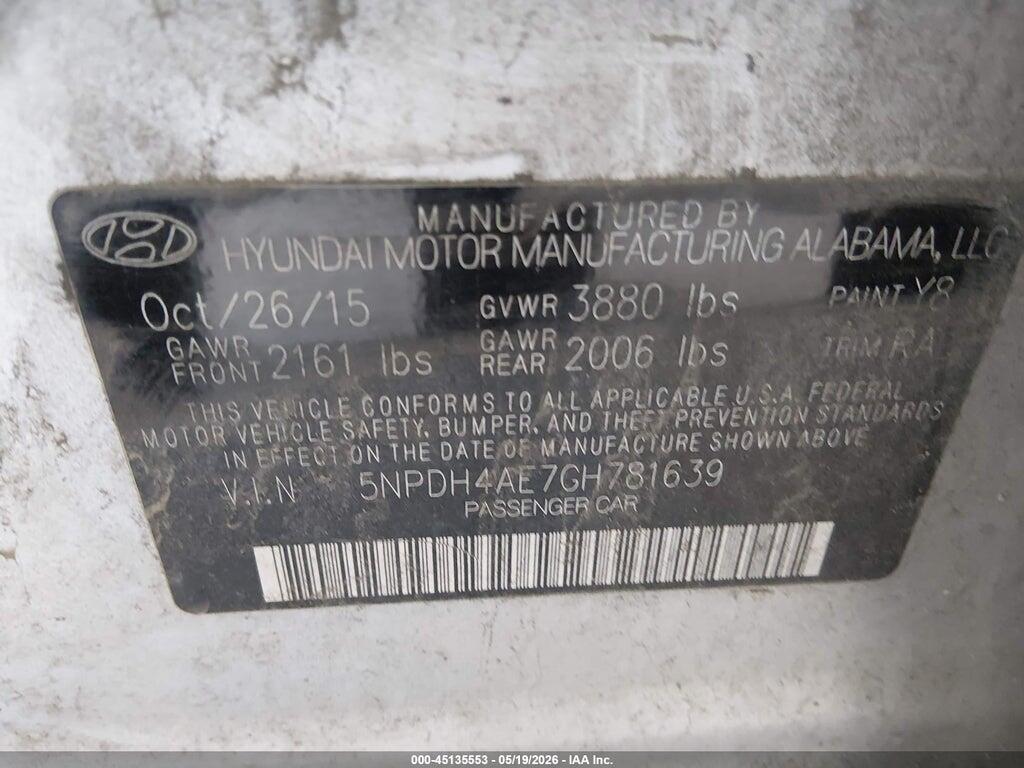 5NPDH4AE7GH781639 2016 HYUNDAI ELANTRA photo no. 9