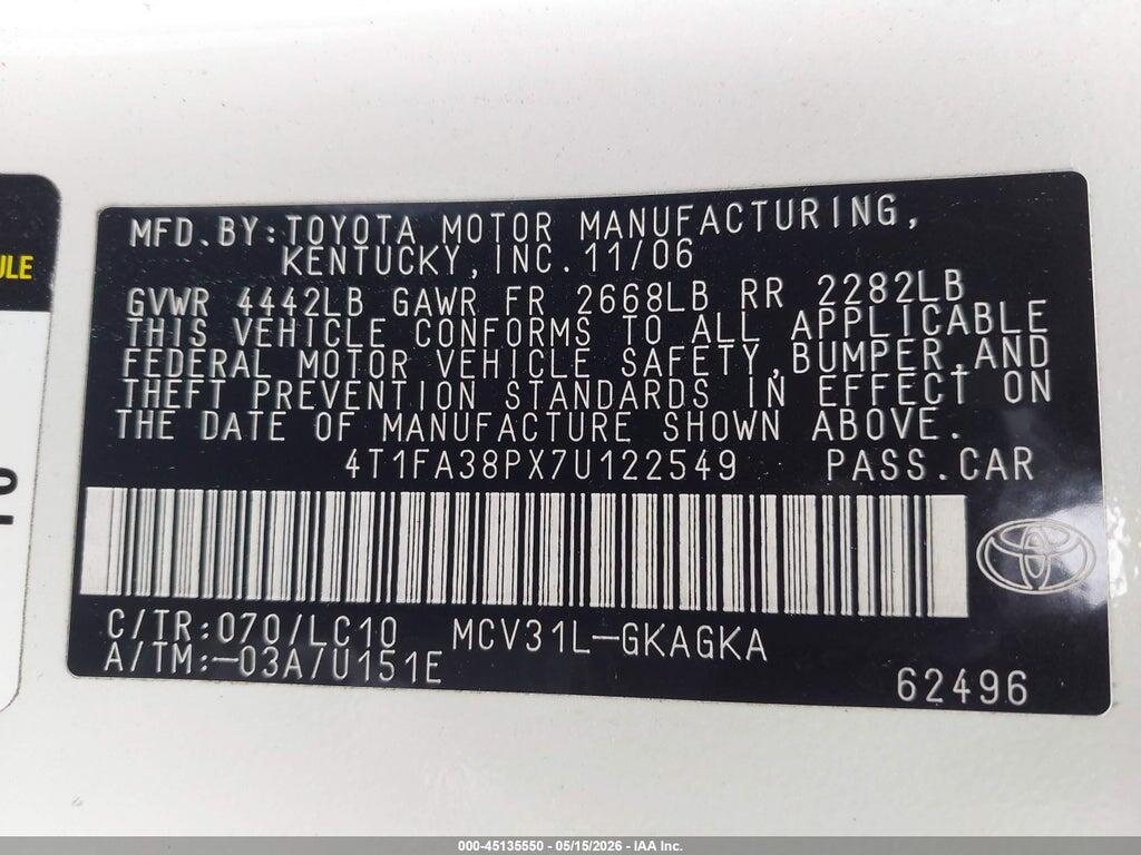 4T1FA38PX7U122549 2007 TOYOTA CAMRY SOLARA photo no. 9