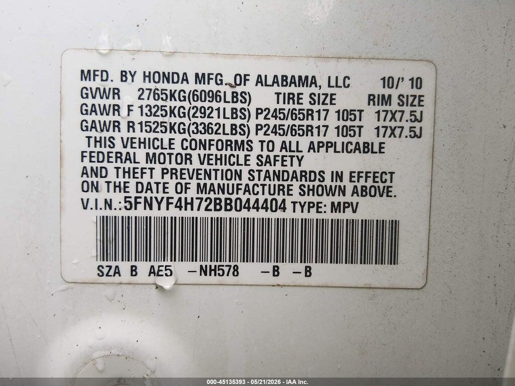 5FNYF4H72BB044404 2011 HONDA PILOT photo no. 9