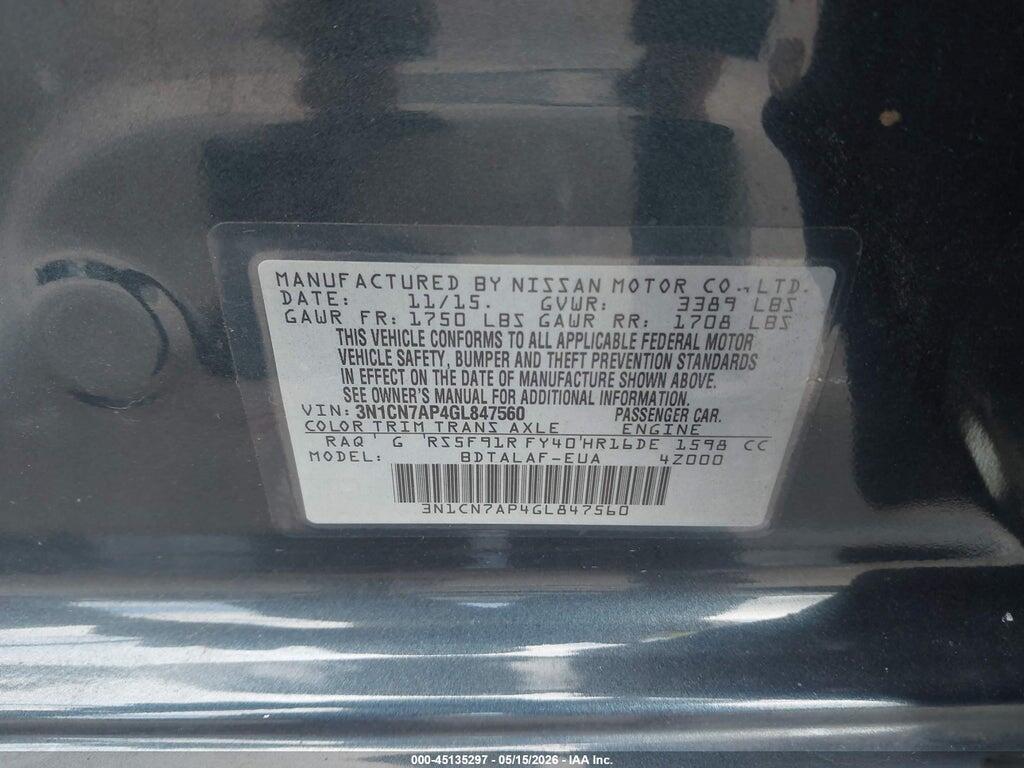 3N1CN7AP4GL847560 2016 NISSAN VERSA photo no. 9