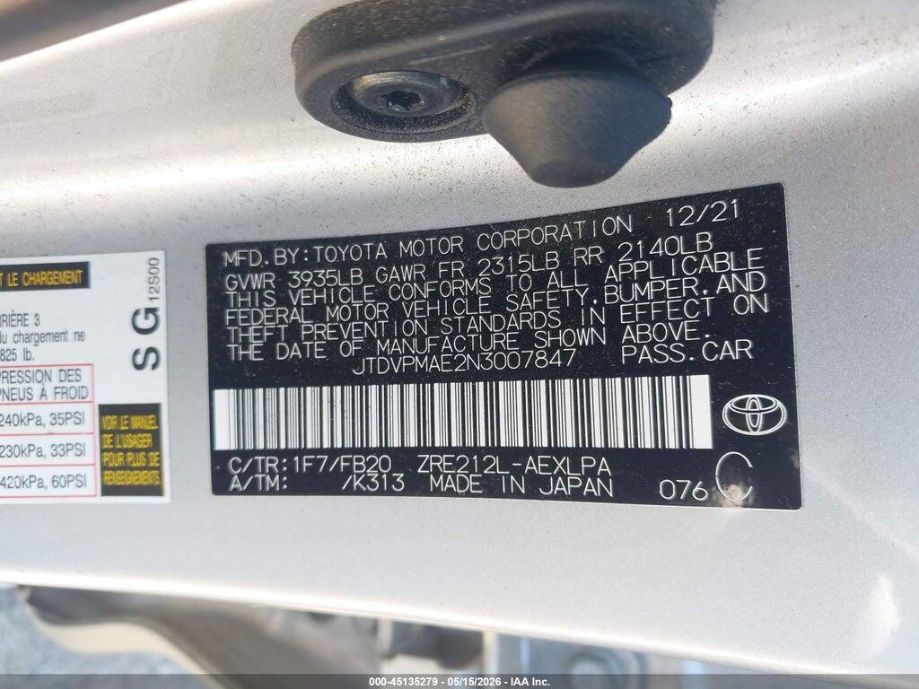 JTDVPMAE2N3007847 2022 TOYOTA COROLLA photo no. 9