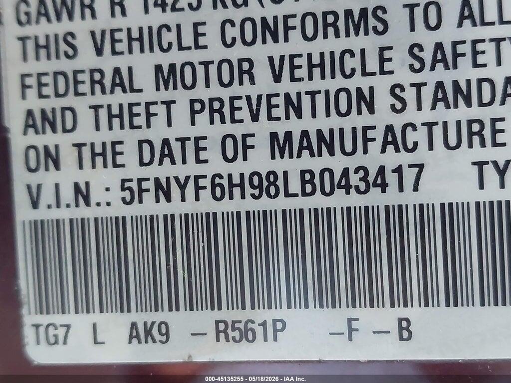5FNYF6H98LB043417 2020 HONDA PILOT photo no. 9
