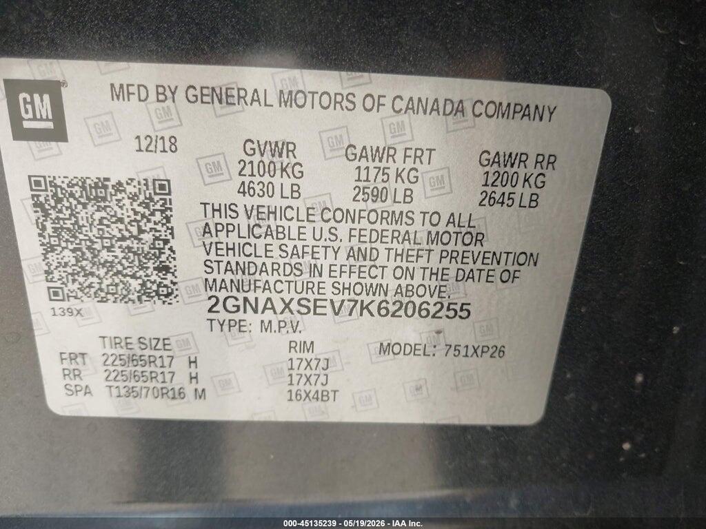 2GNAXSEV7K6206255 2019 CHEVROLET EQUINOX photo no. 9