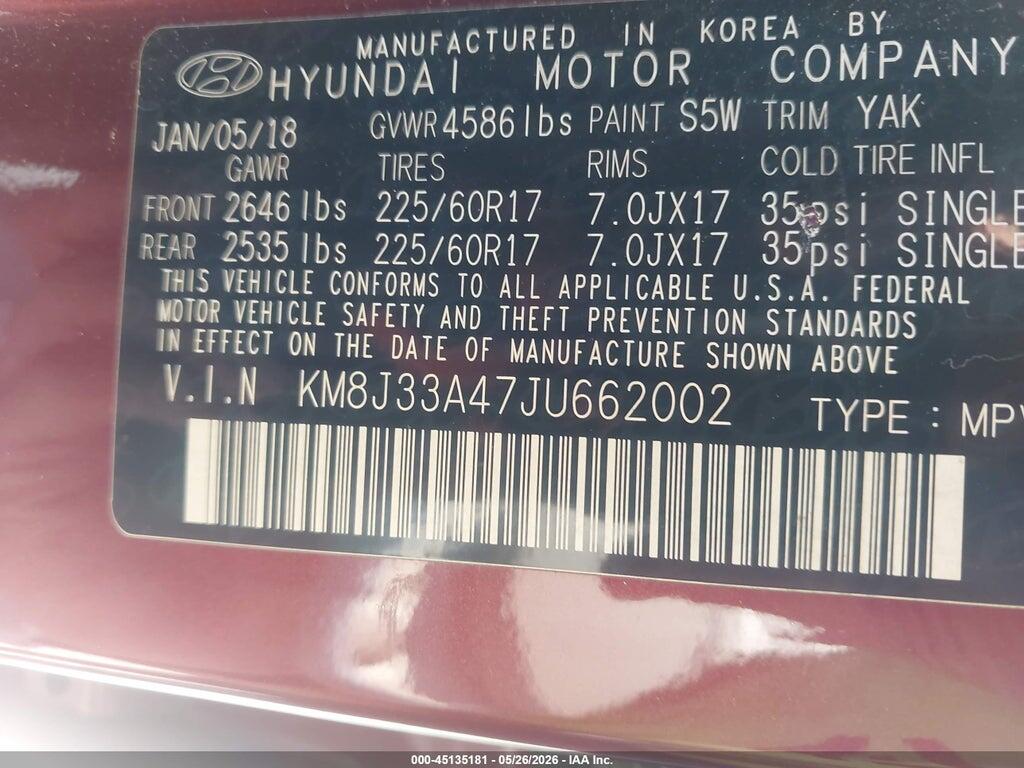 KM8J33A47JU662002 2018 HYUNDAI TUCSON photo no. 9