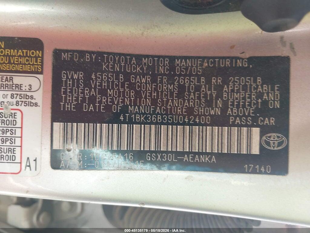 4T1BK36B35U042400 2005 TOYOTA AVALON photo no. 9