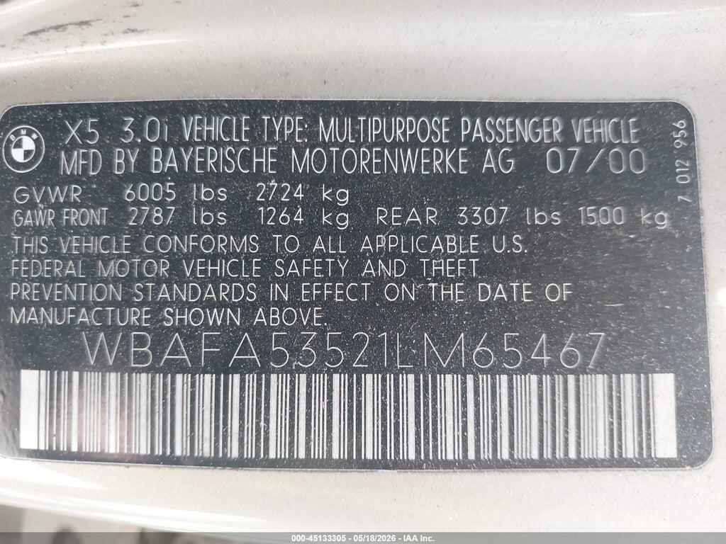 WBAFA53521LM65467 2001 BMW X5 photo no. 9