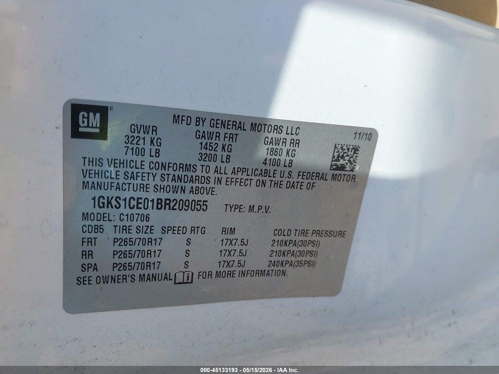 1GKS1CE01BR209055 2011 GMC YUKON photo no. 9