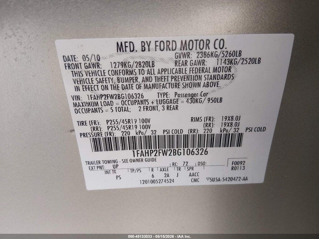 1FAHP2FW2BG106326 2011 FORD TAURUS photo no. 9