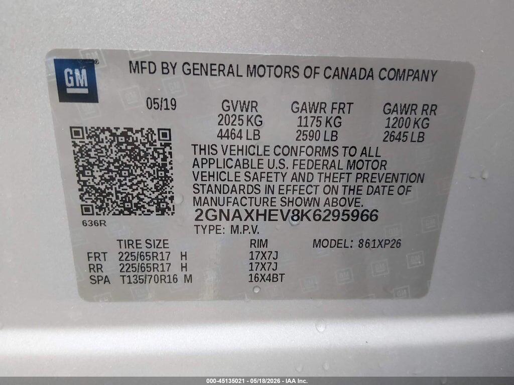 2GNAXHEV8K6295966 2019 CHEVROLET EQUINOX photo no. 9