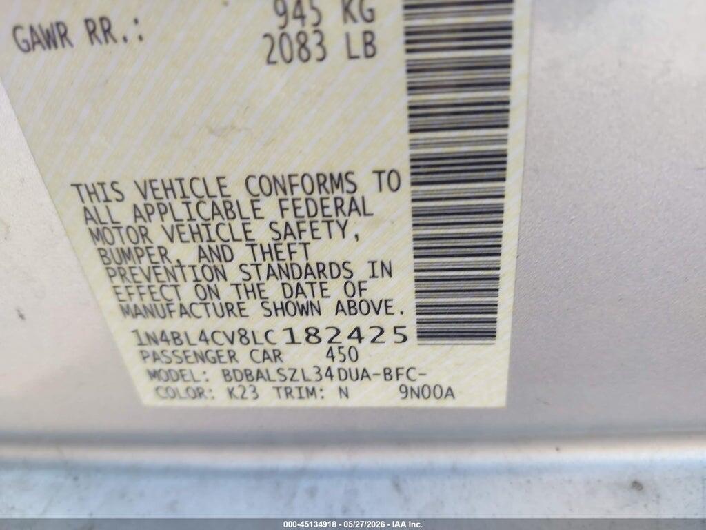 1N4BL4CV8LC182425 2020 NISSAN ALTIMA photo no. 9
