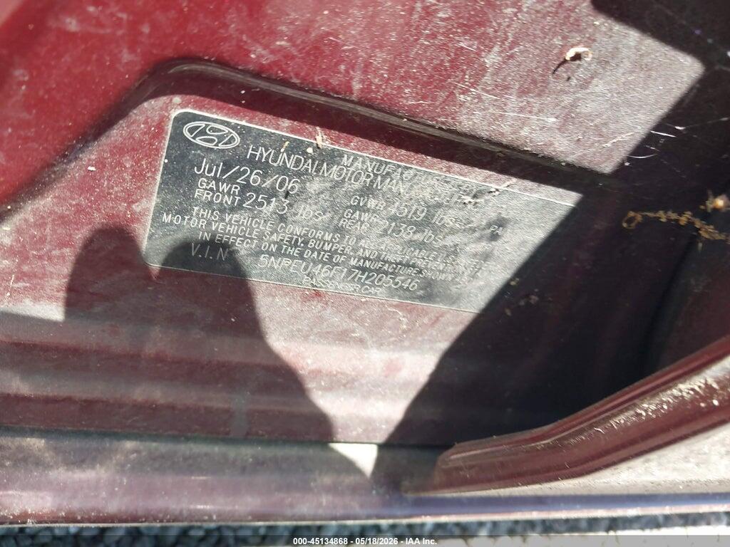 5NPEU46F17H205546 2007 HYUNDAI SONATA photo no. 9