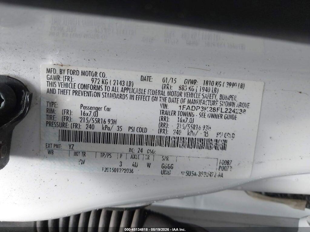 1FADP3K28FL224238 2015 FORD FOCUS photo no. 9