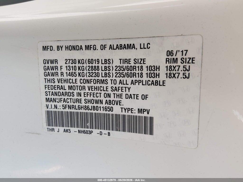 5FNRL6H86JB011650 2018 HONDA ODYSSEY photo no. 9