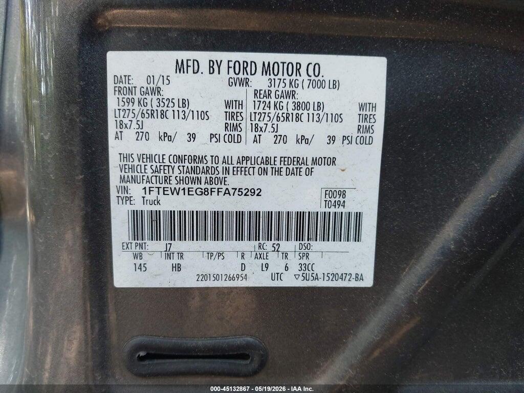 1FTEW1EG8FFA75292 2015 FORD F-150 photo no. 9