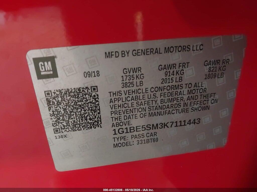 1G1BE5SM3K7111443 2019 CHEVROLET CRUZE photo no. 9