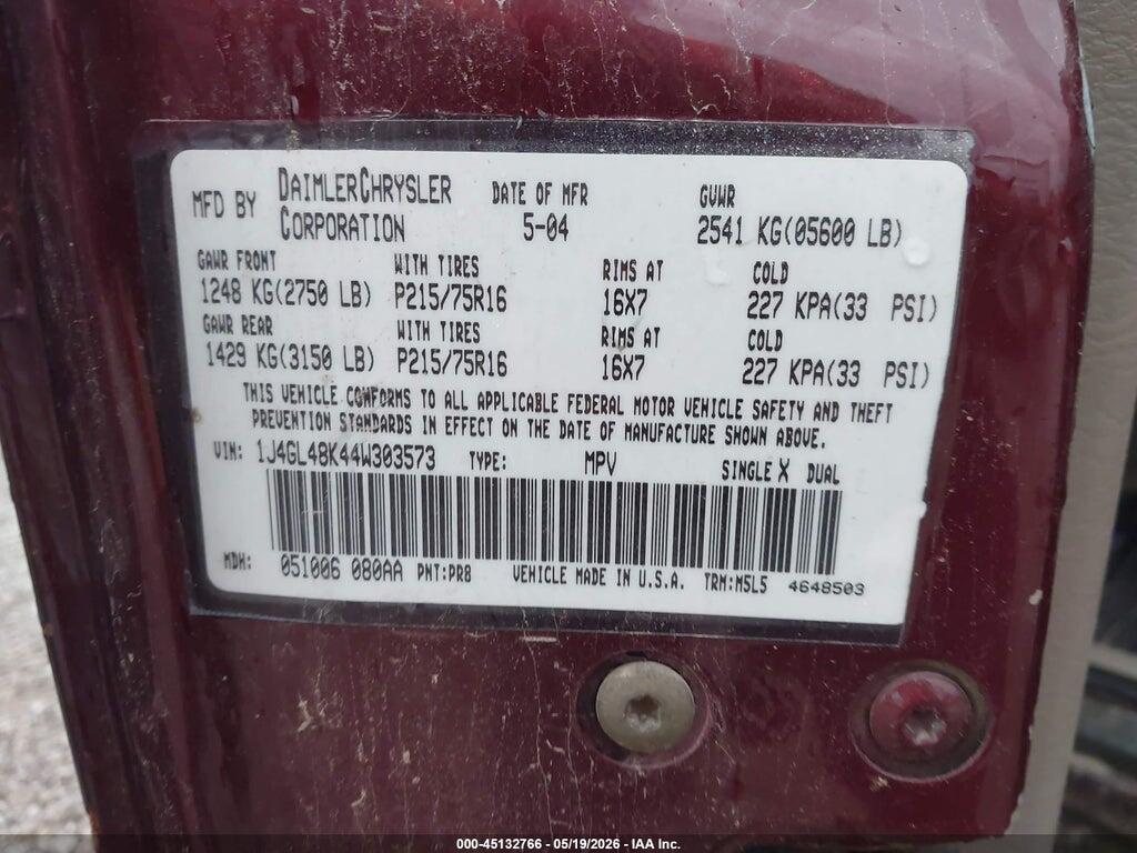 1J4GL48K44W303573 2004 JEEP LIBERTY photo no. 9