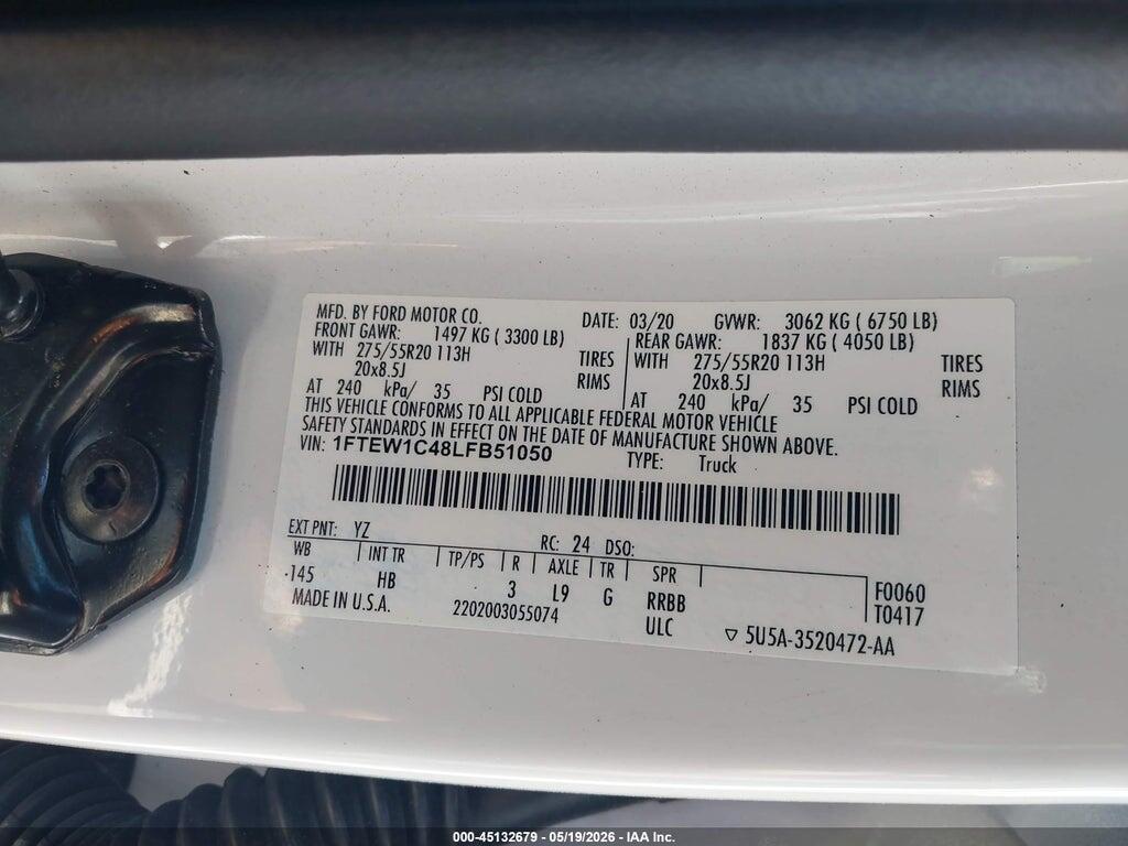 1FTEW1C48LFB51050 2020 FORD F-150 photo no. 9
