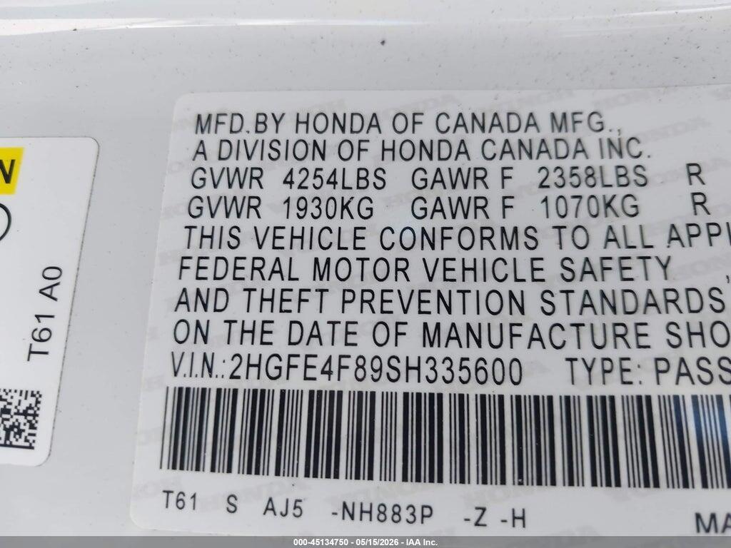 2HGFE4F89SH335600 2025 HONDA CIVIC HYBRID photo no. 9