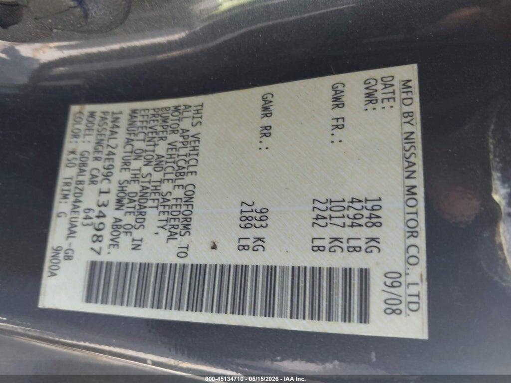 1N4AL24E99C134987 2009 NISSAN ALTIMA photo no. 9
