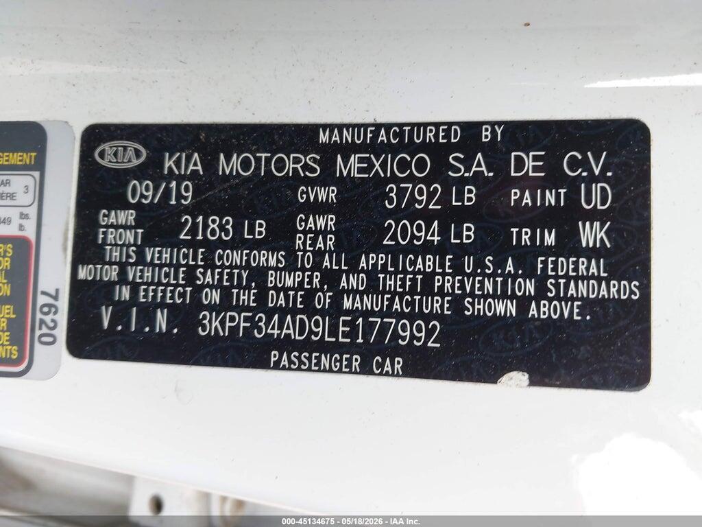 3KPF34AD9LE177992 2020 KIA FORTE photo no. 9
