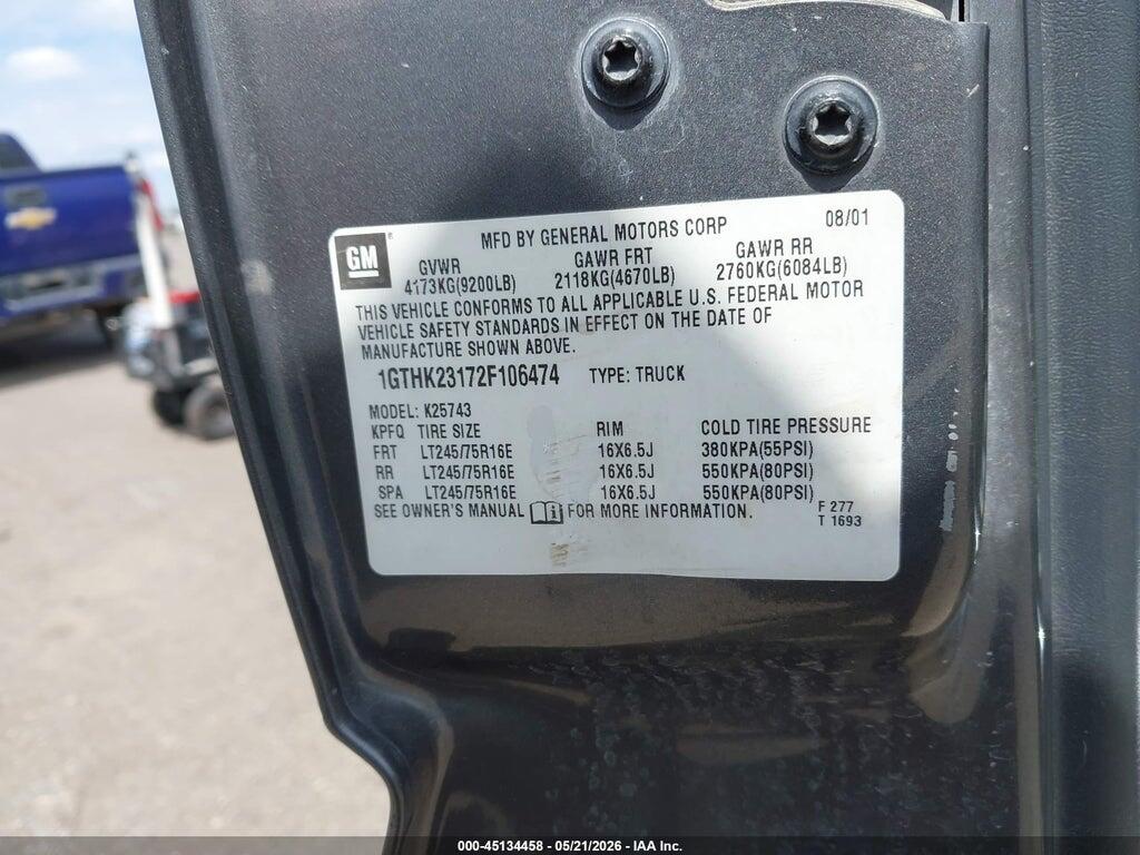 1GTHK23172F106474 2002 GMC SIERRA 2500HD photo no. 9