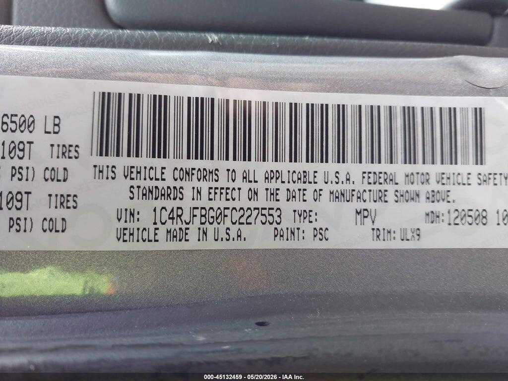 1C4RJFBG0FC227553 2015 JEEP GRAND CHEROKEE photo no. 9