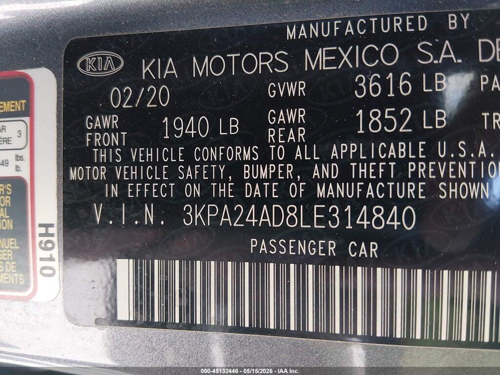 3KPA24AD8LE314840 2020 KIA RIO photo no. 9