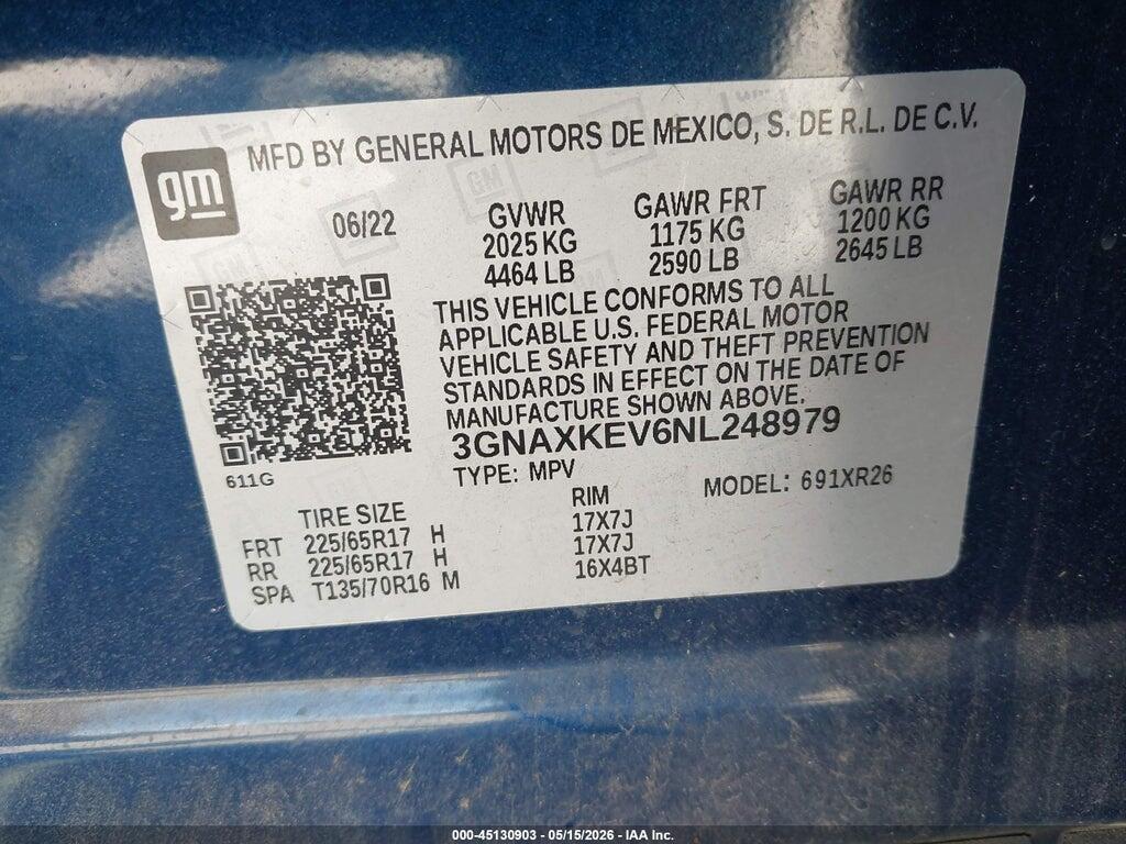 3GNAXKEV6NL248979 2022 CHEVROLET EQUINOX photo no. 9