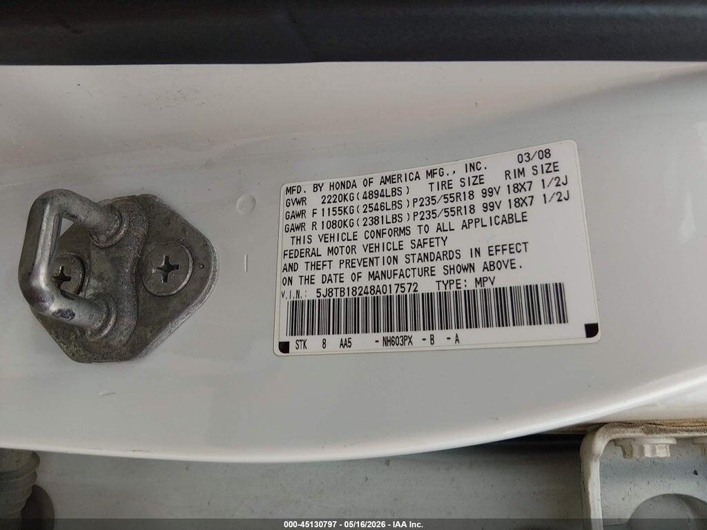 5J8TB18248A017572 2008 ACURA RDX photo no. 9