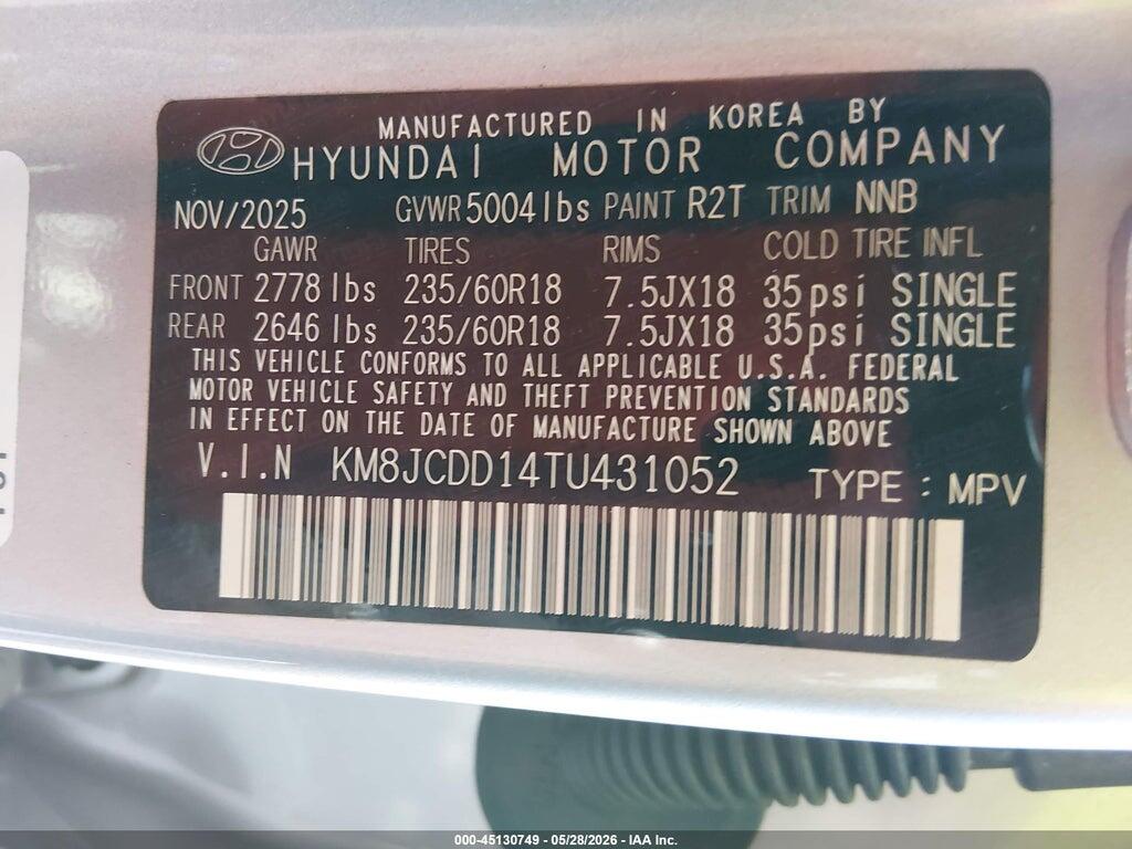 KM8JCDD14TU431052 2026 HYUNDAI TUCSON HYBRID photo no. 9