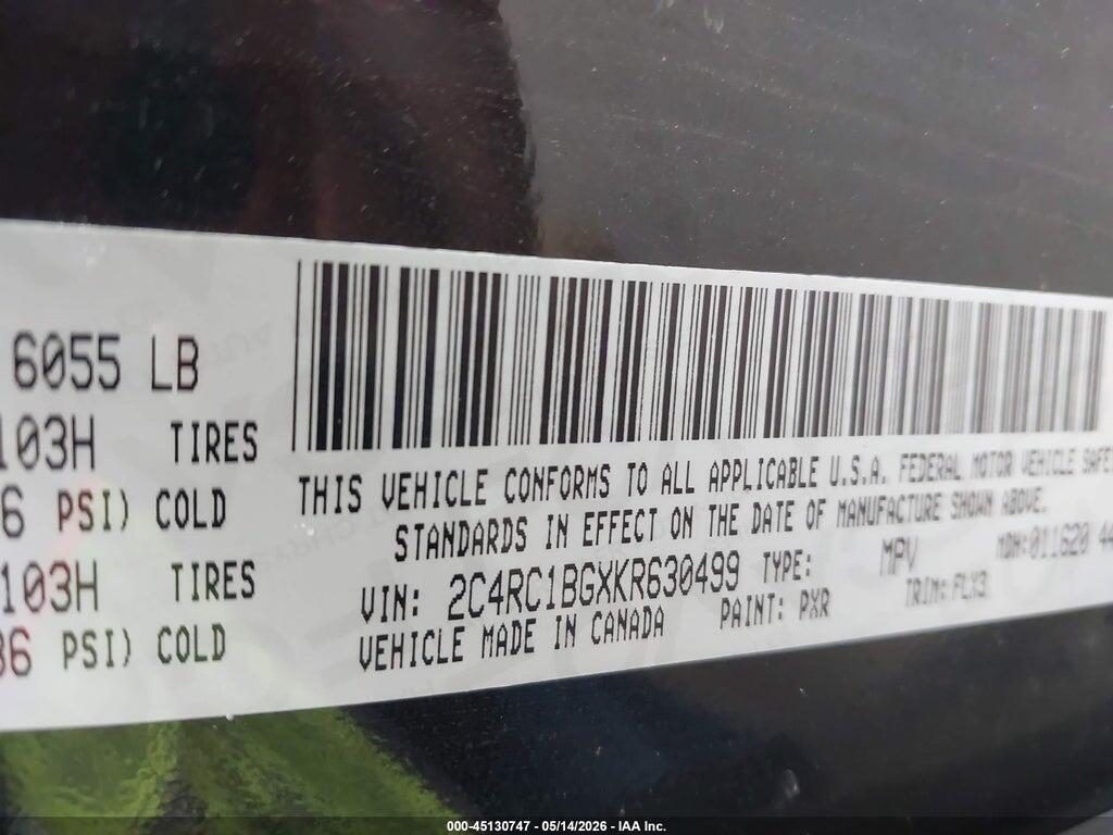 2C4RC1BGXKR630499 2019 CHRYSLER PACIFICA photo no. 9