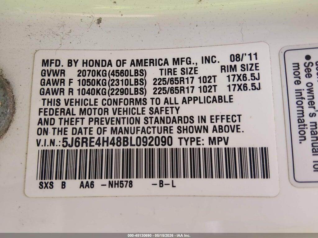 5J6RE4H48BL092090 2011 HONDA CR-V photo no. 9