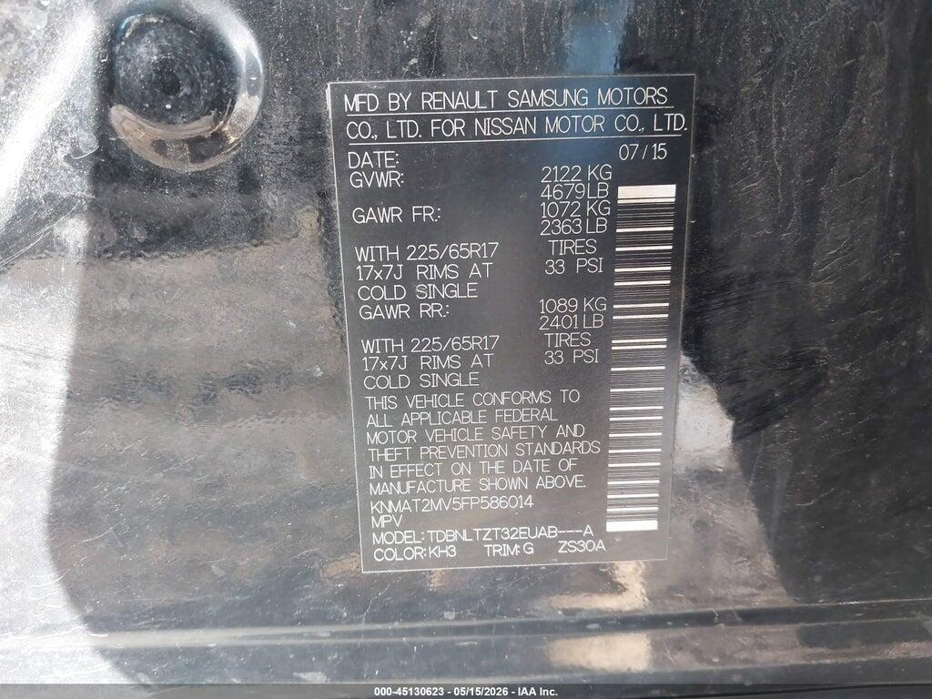 KNMAT2MV5FP586014 2015 NISSAN ROGUE photo no. 9