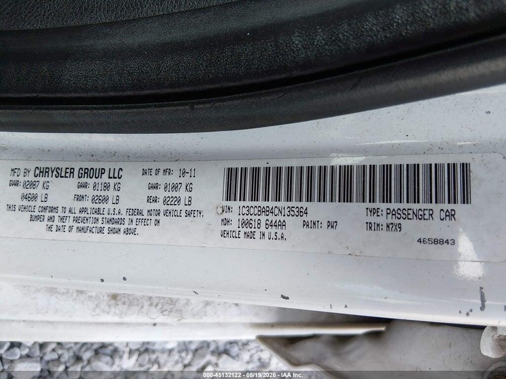 1C3CCBAB4CN135364 2012 CHRYSLER 200 photo no. 9
