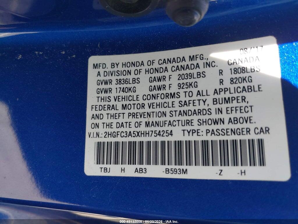 2HGFC3A5XHH754254 2017 HONDA CIVIC photo no. 9
