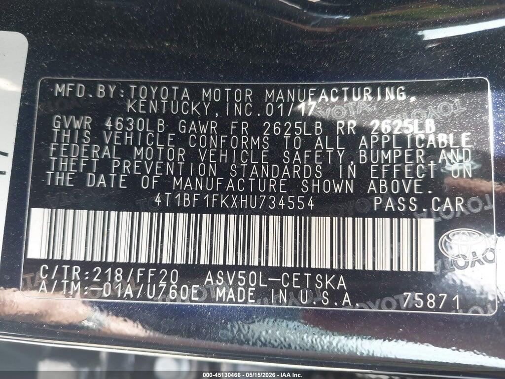 4T1BF1FKXHU734554 2017 TOYOTA CAMRY photo no. 9