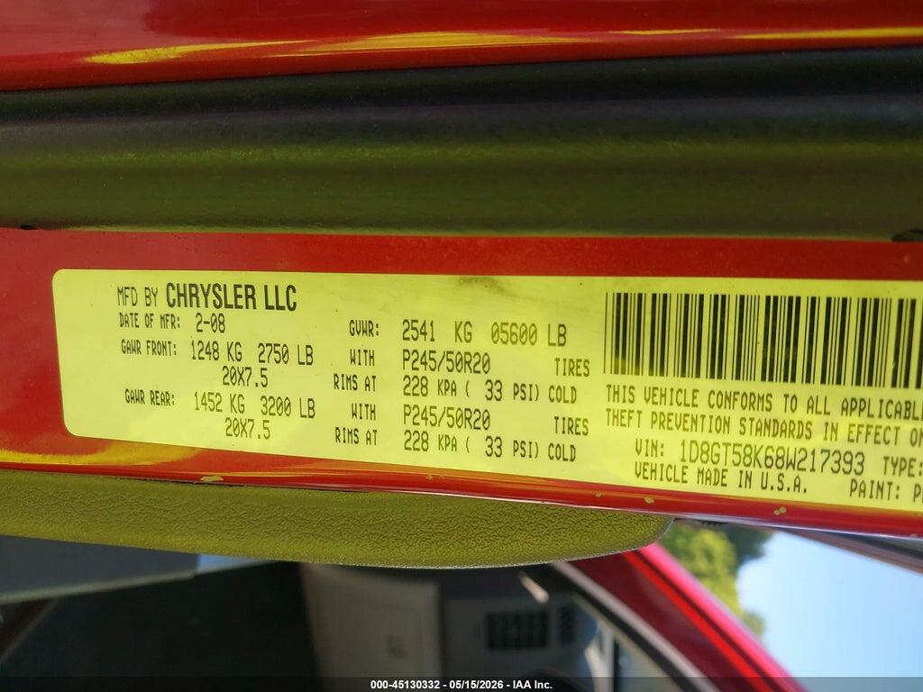 1D8GT58K68W217393 2008 DODGE NITRO photo no. 9